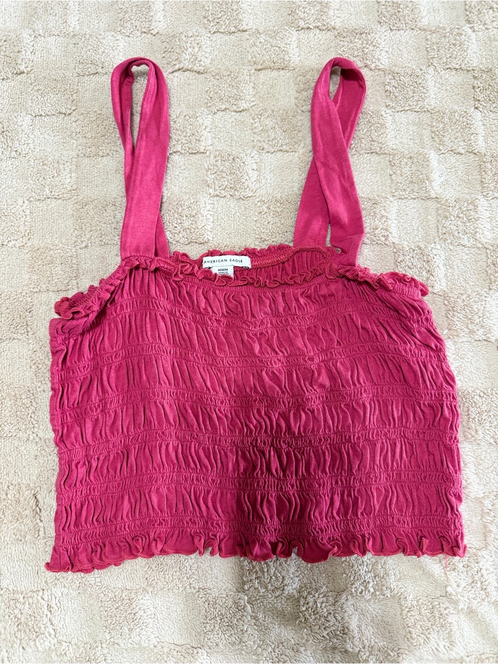 American Eagle Outfitters Women’s Pink Smocked Crop Tank Top Y2K Ruffle